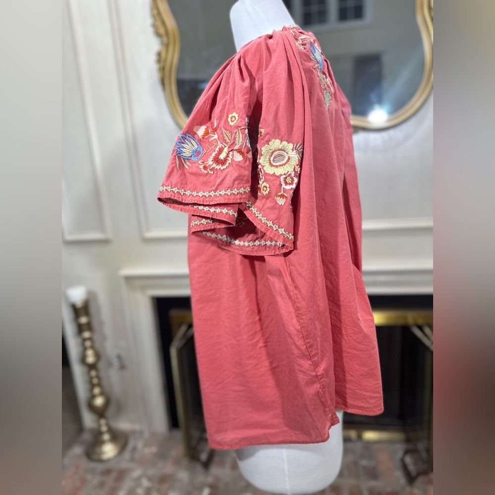 Kyla Seo Kiora Embroidered Blouse Coral Boho Cottagecore Festival Top size XL - Picture 4 of 8